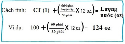 Công thức tính lượng nước cần uống mỗi ngày theo thói quen tập thể dục của từng người.